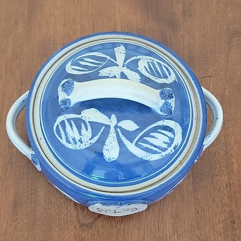 Pottery Blue White Salsa Dish with Lid